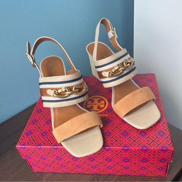 TORY BURCH Dulce De Leche Jessa Block Heel Sandals Miller Minnie Sz. 11 - Picture 12 of 13